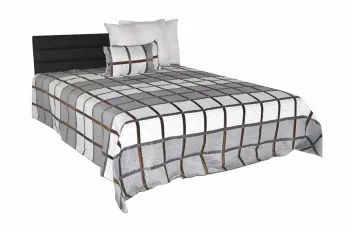 Kinga fr.ágy - fekete bőr+szürke kockás ágytakaró