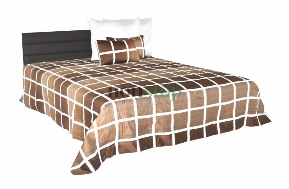 Kinga fr.ágy - fekete bőr+barna kockás ágytakaróval